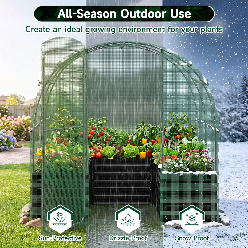 6.5 x 6.5 Ft Walk-in Greenhouse with Raised Garden Bed