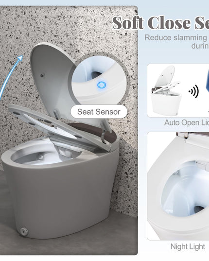 Giantex Smart Toilet, Elongated Bidet Toilet with Adjustable Heated Seat, Dryer, Night Light, Auto Open/Close, Foot Sensor