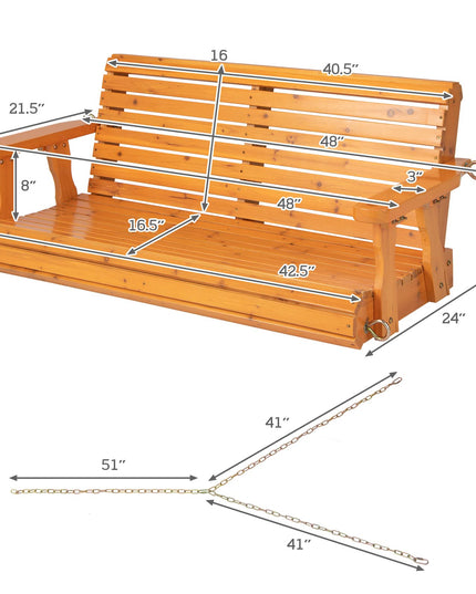 Giantex Wooden Porch Swing 2 Seat - Outdoor Swinging Chairs