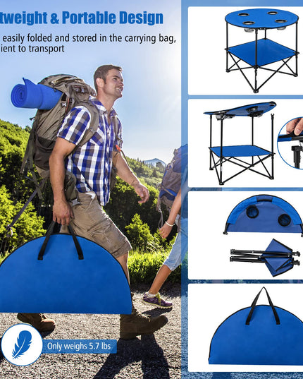 Giantex Folding Camping Table, 2-Tier Portable Picnic Table w/Carrying Bag, 4 Cup Holders