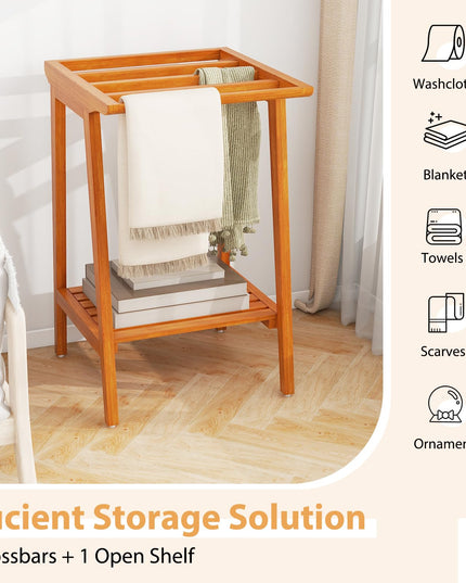 Giantex Teak Towel Rack for Bathroom, 5 Bars Freestanding Towel Racks with Storage Shelf, 19.5" L x 19.5" W x 31.5" H