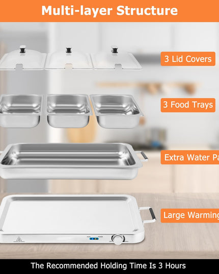 Giantex Buffet Server & Electric Food Warmer, 2-in-1 Food Warming Tray, Adjustable Temperature
