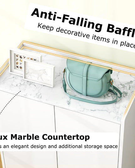Giantex 5-Tier Shoe Cabinet with Doors, Faux Marble Shoe Rack Organizer with Anti-Tipping Kit & Flat Tilting Storage Shelves