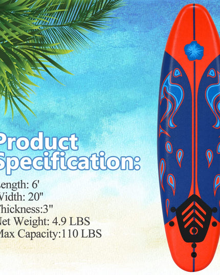 Giantex 6' Surfboard Surfing Surf Beach Ocean Body Foamier Board with Removable Fins