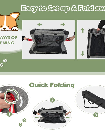 Giantex Folding Dog Soft Crate - Collapsible Pet Carry Case with 3 Mesh Doors