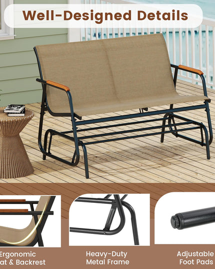 Giantex 2-Person Swing Gliding Loveseat with Curved Teak Armrests