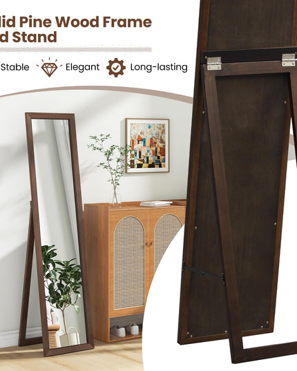 CHARMAID Full Length Mirror with Stand, Full Body Floor Mirror with Solid Wood Frame