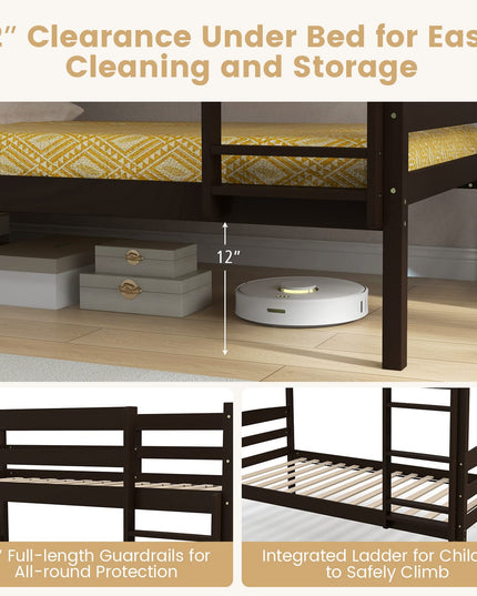 Giantex Bunk Bed, Solid Wood Detachable Bed Frame with High Guardrails & Integrated Ladder