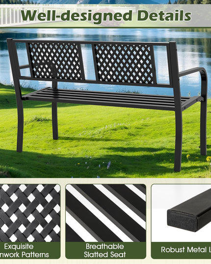 Giantex Metal Outdoor Bench with Mesh Pattern Backrest