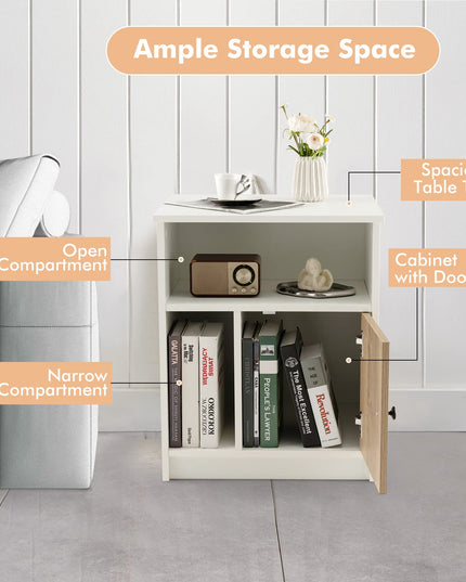 Giantex White Nightstand Set of 2, 25" Tall End Side Table with 1 Door & 2 Open Shelves