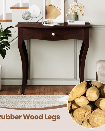 Giantex Chic Accent Entryway Table with Storage Drawers and Solid Rubber Wood Legs