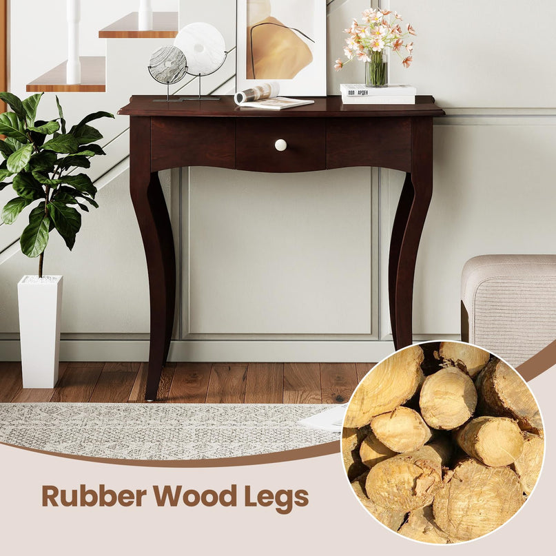 Giantex Chic Accent Entryway Table with Storage Drawers and Solid Rubber Wood Legs