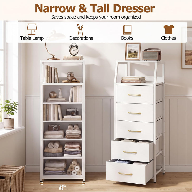 GIANTEX Tall Dresser with 4/5 Fabric Drawers & Metal Frame for Living Room (1/2)