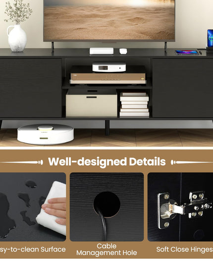 Giantex TV Stand with Power Outlet for TVs up to 60'', Entertainment Center with Cable Hole, Cabinets