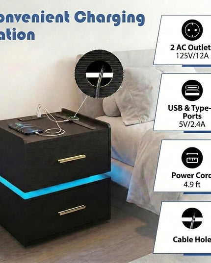 Giantex Semi-Floating LED Night Stand with Charging Station & 2 Storage Drawers (1/2)