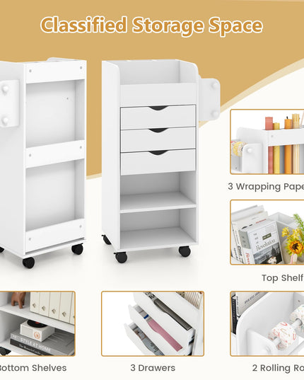 Giantex Craft Storage Cart - Utility Organizer Cart with 3 Drawers, 3 Shelves (White)