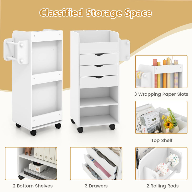 Giantex Craft Storage Cart - Utility Organizer Cart with 3 Drawers, 3 Shelves (White)