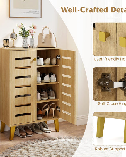 Giantex Shoe Cabinet with 2 Slatted Doors for Entryway