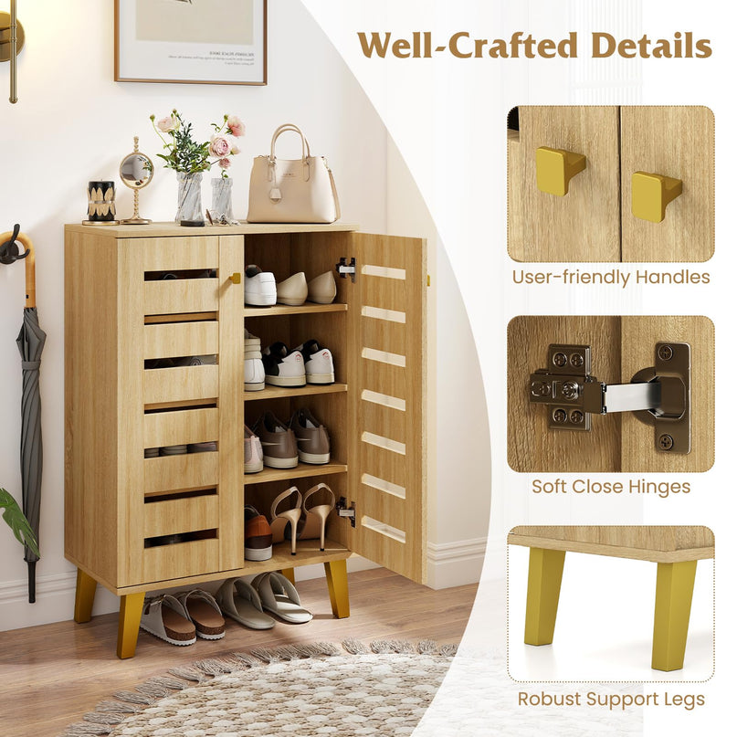 Giantex Shoe Cabinet with 2 Slatted Doors for Entryway