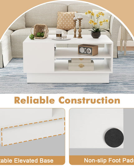 Giantex Coffee Table with Storage, Rectangle Accent Sofa Table with Shelf & Elevated Base