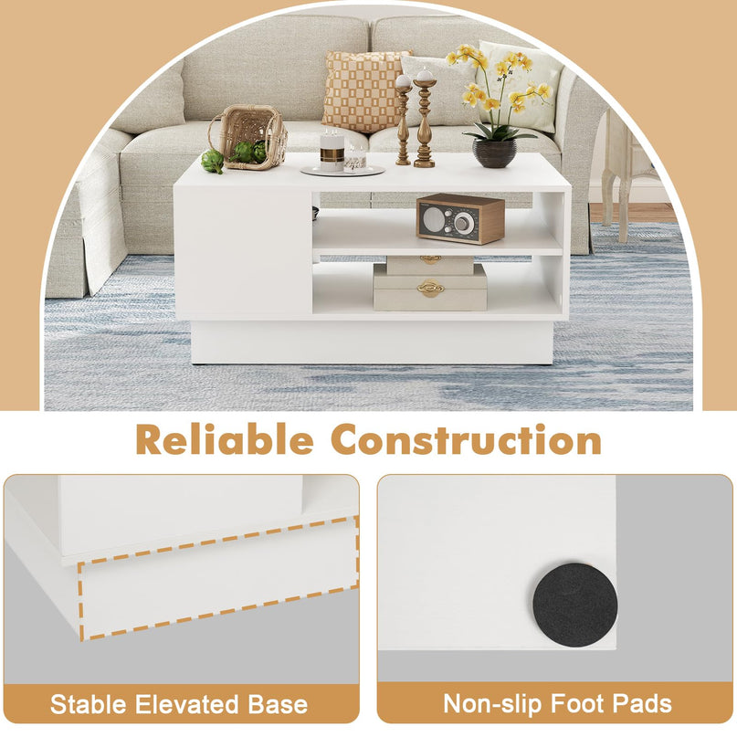 Giantex Coffee Table with Storage, Rectangle Accent Sofa Table with Shelf & Elevated Base