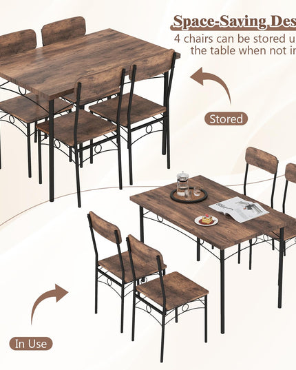 Giantex Rectangle Kitchen Table and 4 Farmhouse Dining Chairs with Heavy-Duty Metal Frame