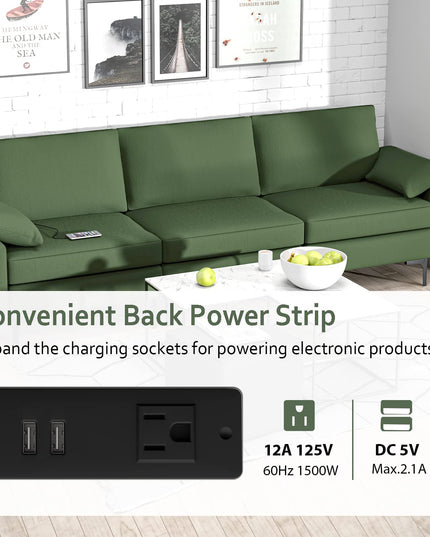 Giantex 3-Seat Sectional Sofa Couch, 100.5" L Convertible Sleeper with USB Port & Outlet