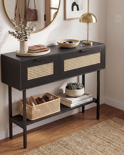 Giantex Boho Entryway Table with 2 Storage Cabinets for Entrance Hallway Foyer