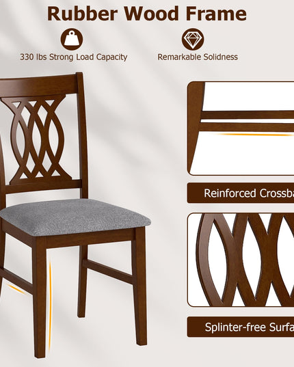 Chaises de salle à manger tapissées Giantex avec sièges rembourrés, dossiers à motifs et cadres robustes en bois d'hévéa