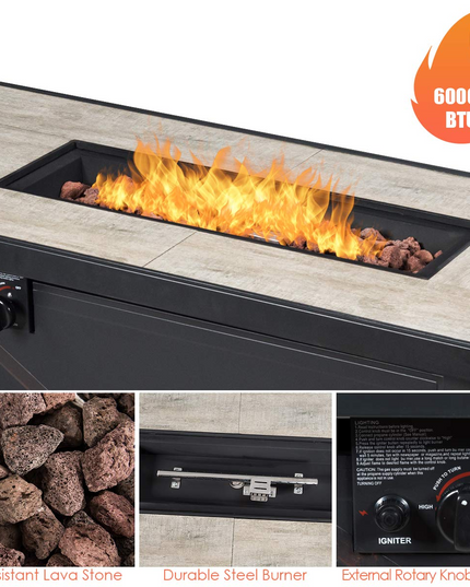 Giantex Gas Fire Pit Table w/ Ceramic Tabletop, 42 Inch 60,000 BTU Rectangular Propane Fire Pit Table