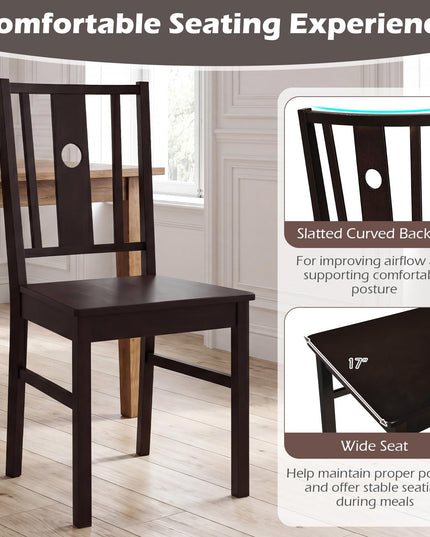 Giantex Solid Rubber Wood Dining Chairs Set of 2/4 with Slatted Curved Backrest