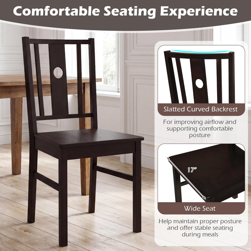 Giantex Solid Rubber Wood Dining Chairs Set of 2/4 with Slatted Curved Backrest