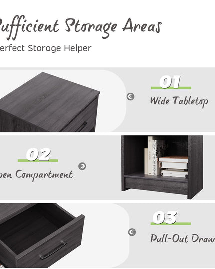 Nightstand w/Drawer, Wooden End Table w/Open Storage Compartment