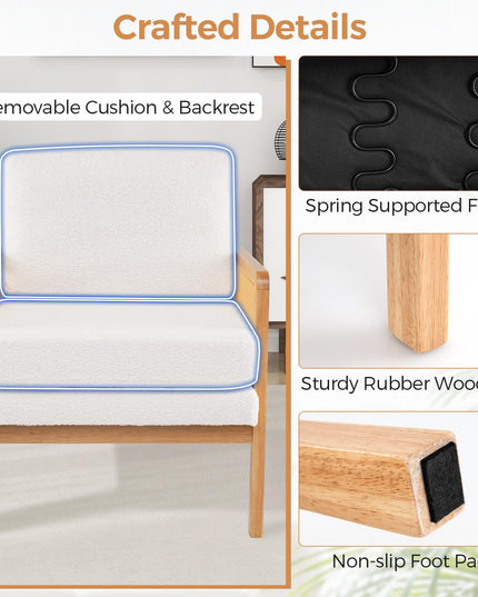Giantex Mid Century Modern Accent Chair, Boho Boucle Living Room Arm Chair w/Rattan Arms