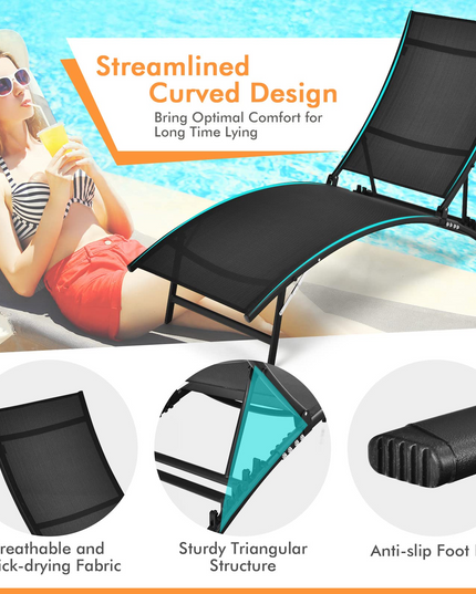 Giantex Outdoor Chaise Lounge Set of 2, Foldable Pool Lounge Chairs