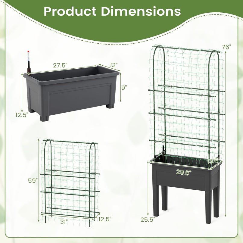 Giantex Raised Garden Bed with Legs & Trellis for Climbing Plant (29.5"x13.5"x76")