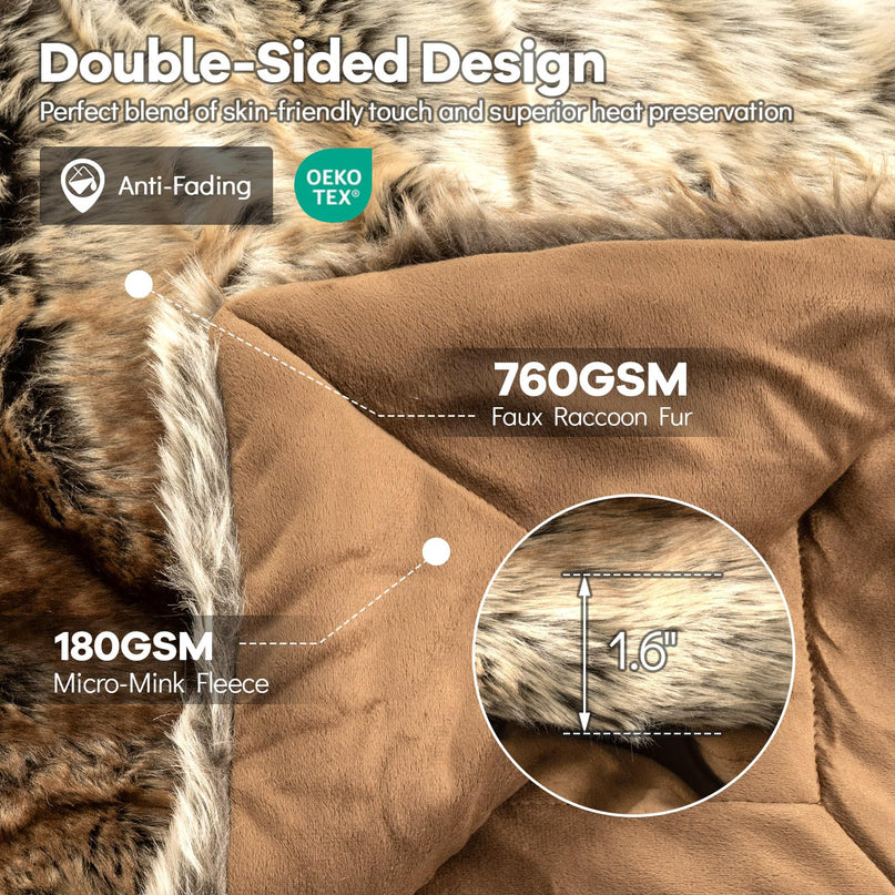 Giantex Faux Fur Throw Blanket Soft Plush Fuzzy Luxury Faux Raccoon Fur Blankets