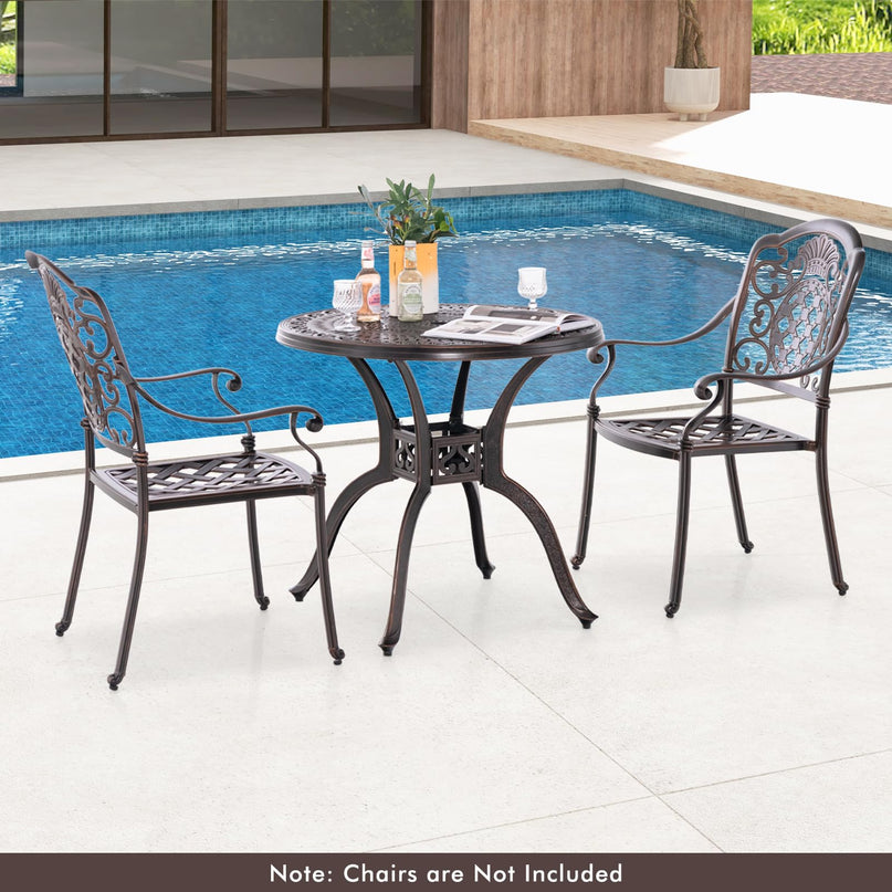 Giantex 31.5" Patio Bistro Table, Cast Aluminum Table Side Table with 2" Umbrella Hole & Adjustable Footpads