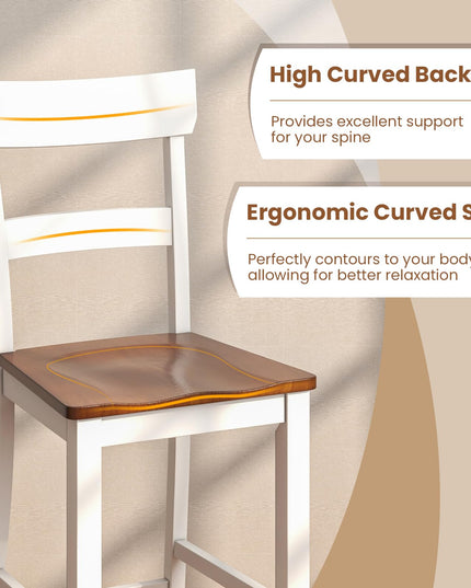 Giantex Wooden Bar Stools Counter Height Set of 2, 24.5" Farmhouse Wood Bar Dining Chairs