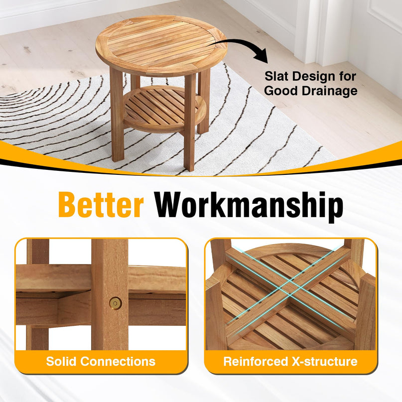 Giantex Teak Wood Outdoor Side Table - 19.5" Small Patio Coffee Table with Slatted Top, for Porch, Backyard, Garden, Pool