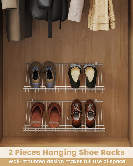 Giantex Wall Mounted Shoe Rack Set of 2 24" Metal Wire Storage Shelf