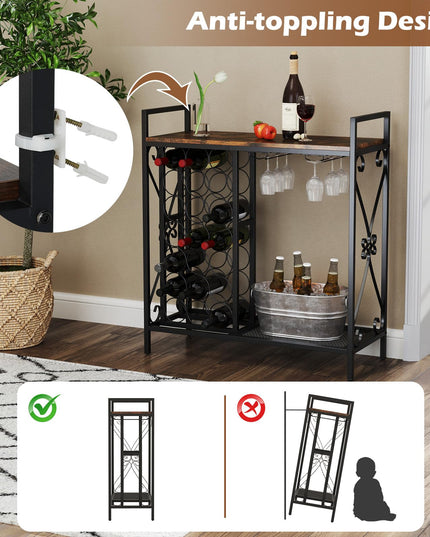 Giantex 21-Bottle Wine Rack Freestanding Floor, Wine Bar Table with 6-Glass Wine Glass Holder