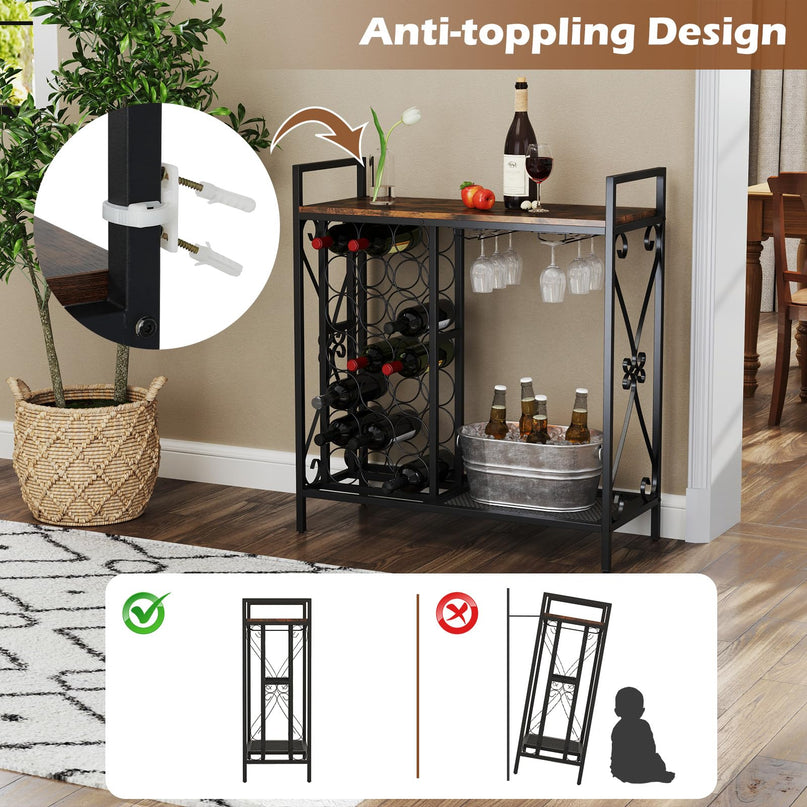 Giantex 21-Bottle Wine Rack Freestanding Floor, Wine Bar Table with 6-Glass Wine Glass Holder