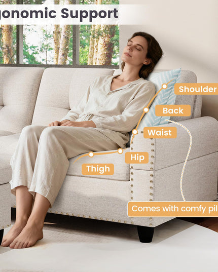 Giantex 98" L Shaped Sofa with Movable Storage Ottoman