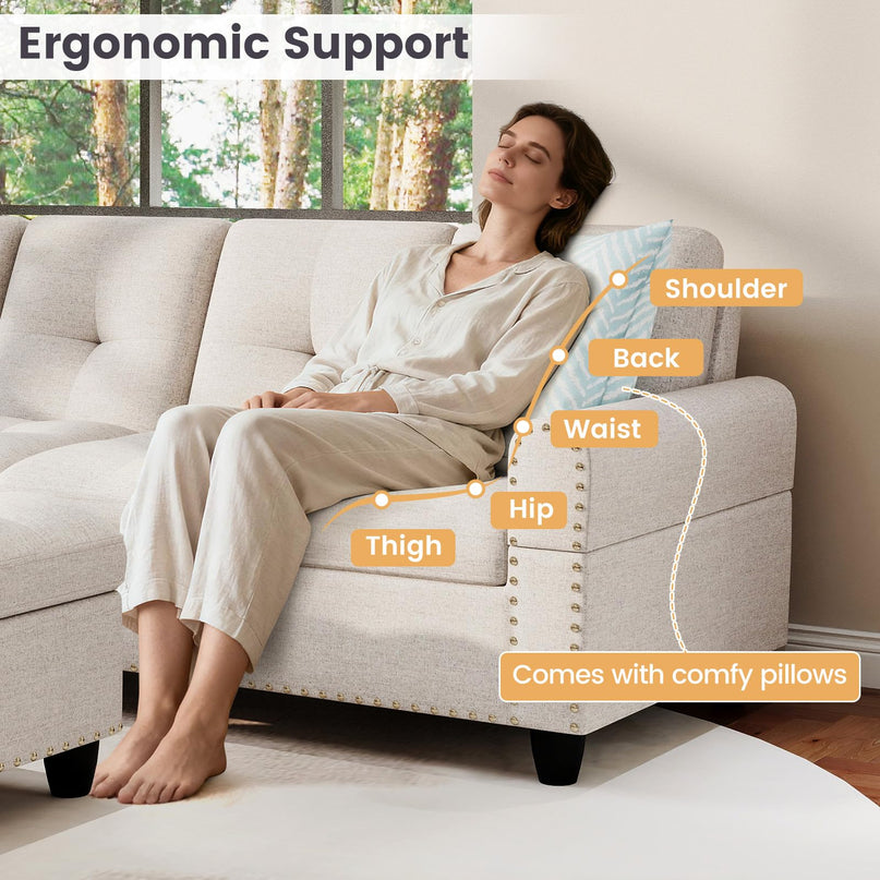 Giantex 98" L Shaped Sofa with Movable Storage Ottoman