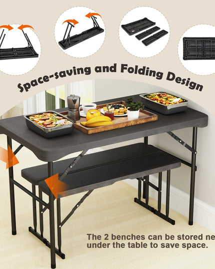 Giantex Folding Picnic Table Bench Set, Rectangular Patio Dining Table Set for 4, with HDPE Tabletop