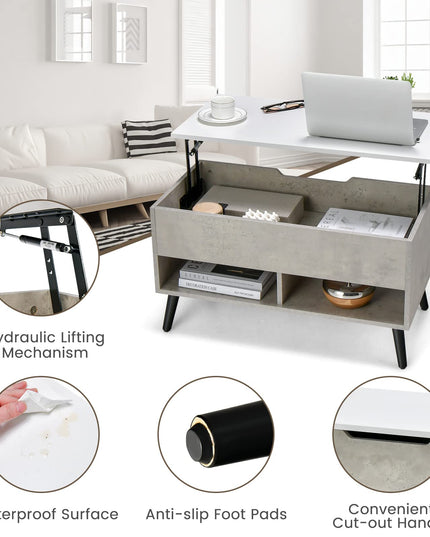 Giantex Lift Top Coffee Table, Modern Cocktail Table w/Hidden Compartment & 2 Open Shelves
