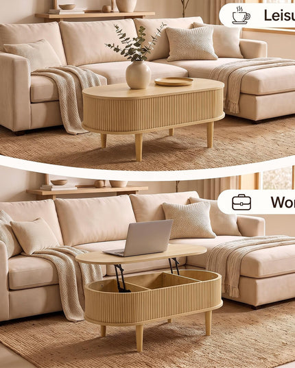 GIANTEX Oval Lift Top Coffee Table with Storage for Living Room