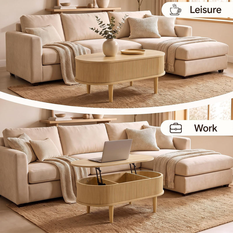 GIANTEX Oval Lift Top Coffee Table with Storage for Living Room