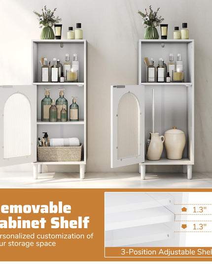 Giantex Bathroom Storage Cabinet with Removable Shelf & Fluted Tempered Glass Door